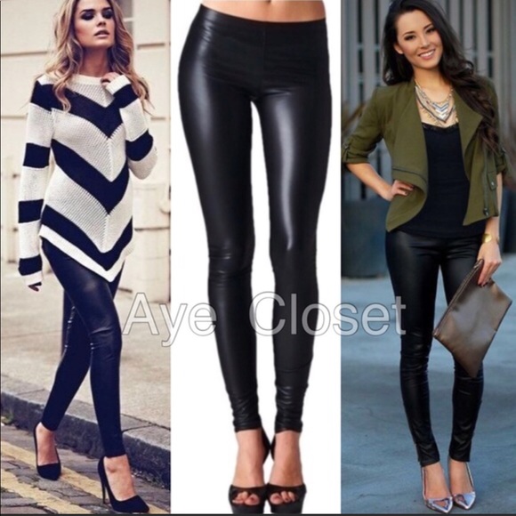 Matte black Faux leather leggings sexy - Picture 3 of 8